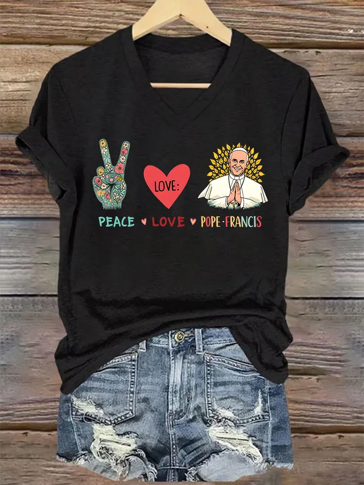 Women's Peace Love 1936-2025 Print Short Sleeve V-Neck Cotton T-Shirt