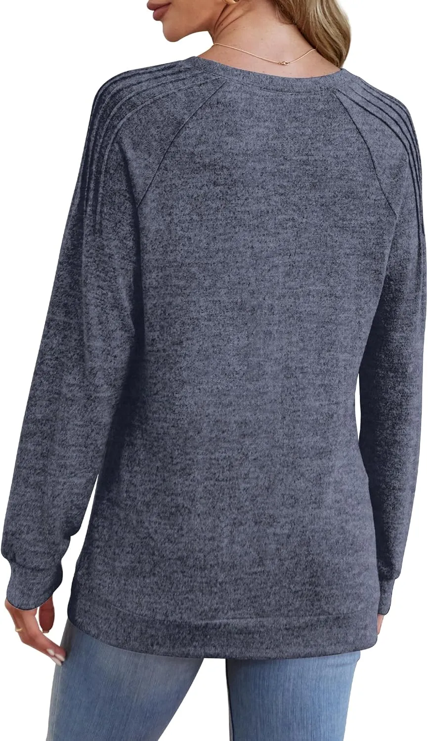 Sweatshirt for Women Crewneck Pleated Long Sleeve Shirts Tunic Tops Fashion 2024