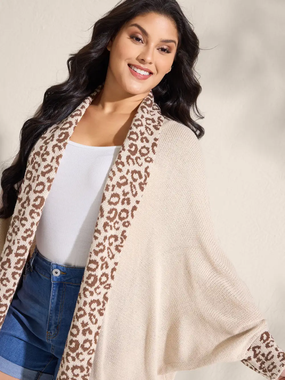 Leopard Collar Dolman Sleeve Knit Cardigan