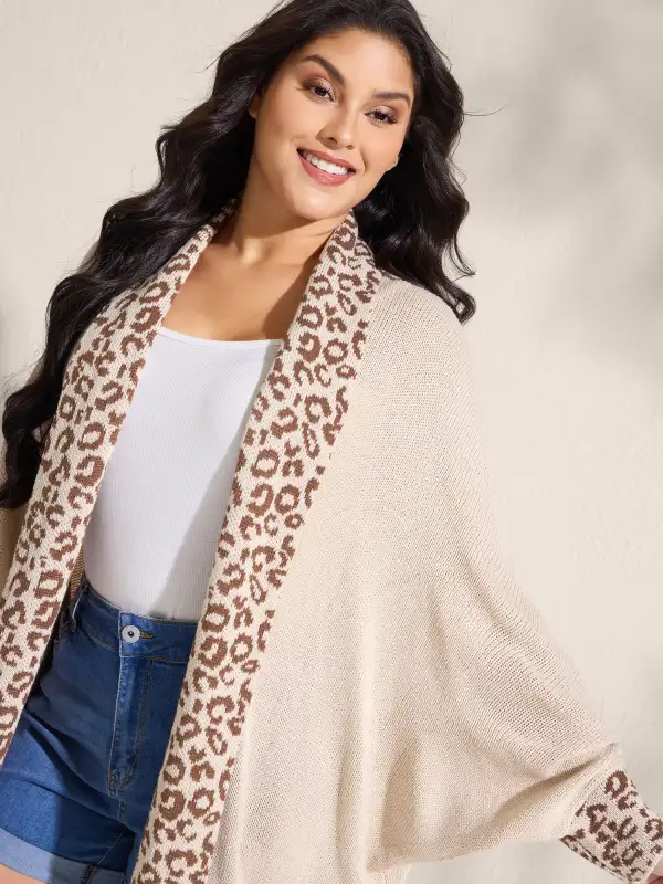 Leopard Collar Dolman Sleeve Knit Cardigan