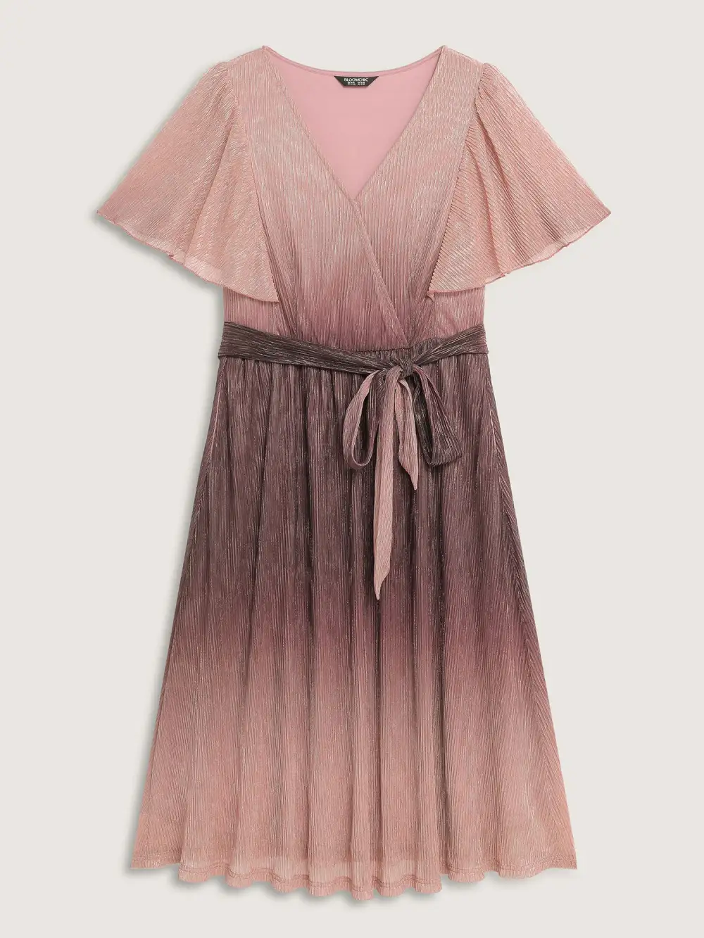 Color Gradient Pockets Belted Midi Dress