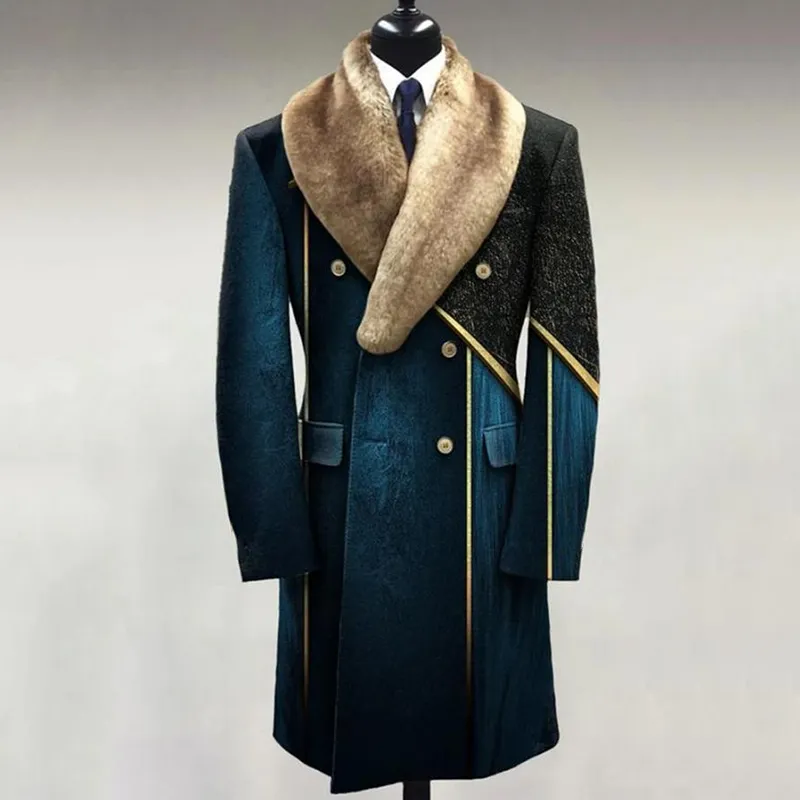 Casual Fur Lapel Collar Graphic Pattern Long Sleeve Coat