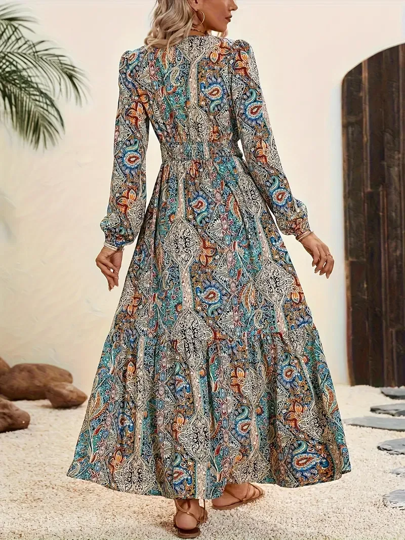 Paisley Print Lantern Sleeve Dress