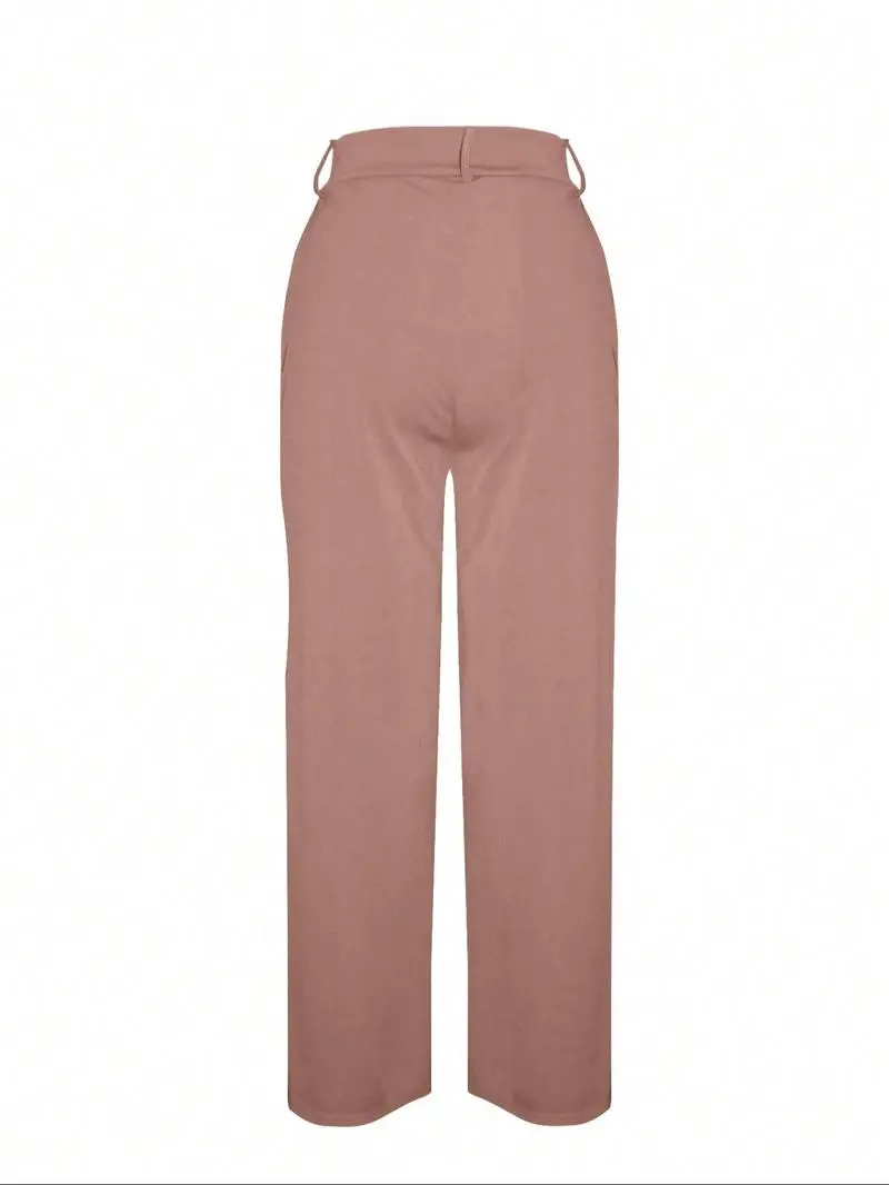 Women's Plain Pocket Wide Leg Fit Pants, Basic Classy Comfy Trousers for Spring & Fall