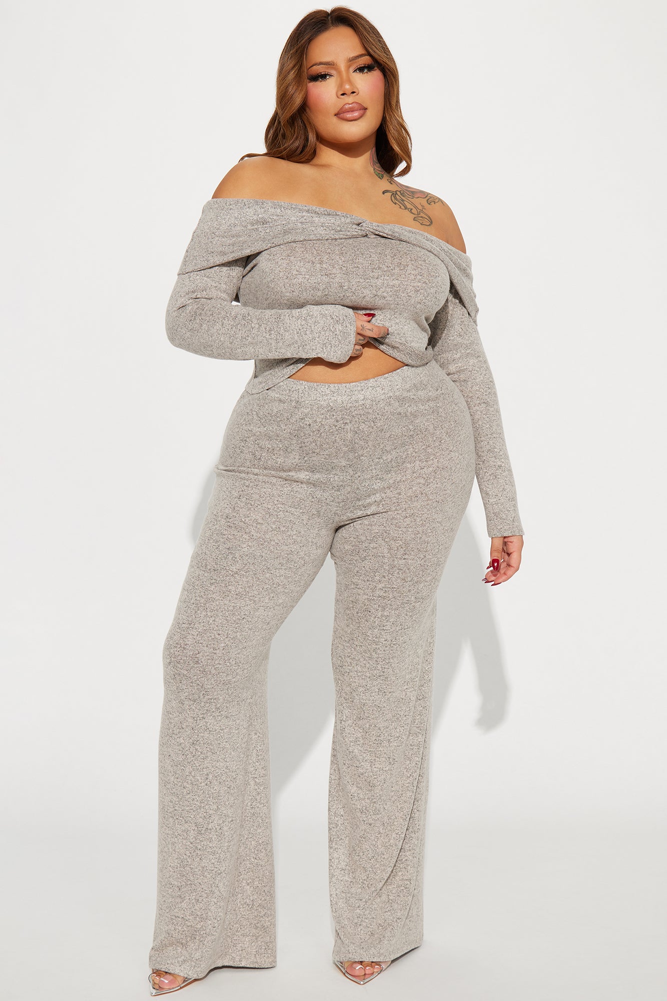 Bella Brushed Knit Pant Set - Oatmeal