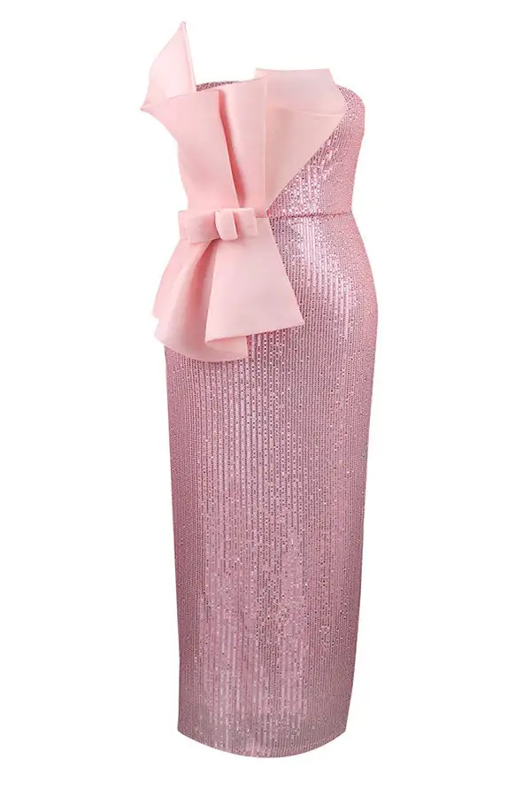 Sequined Glistening Bowknot Design Maxi Dress