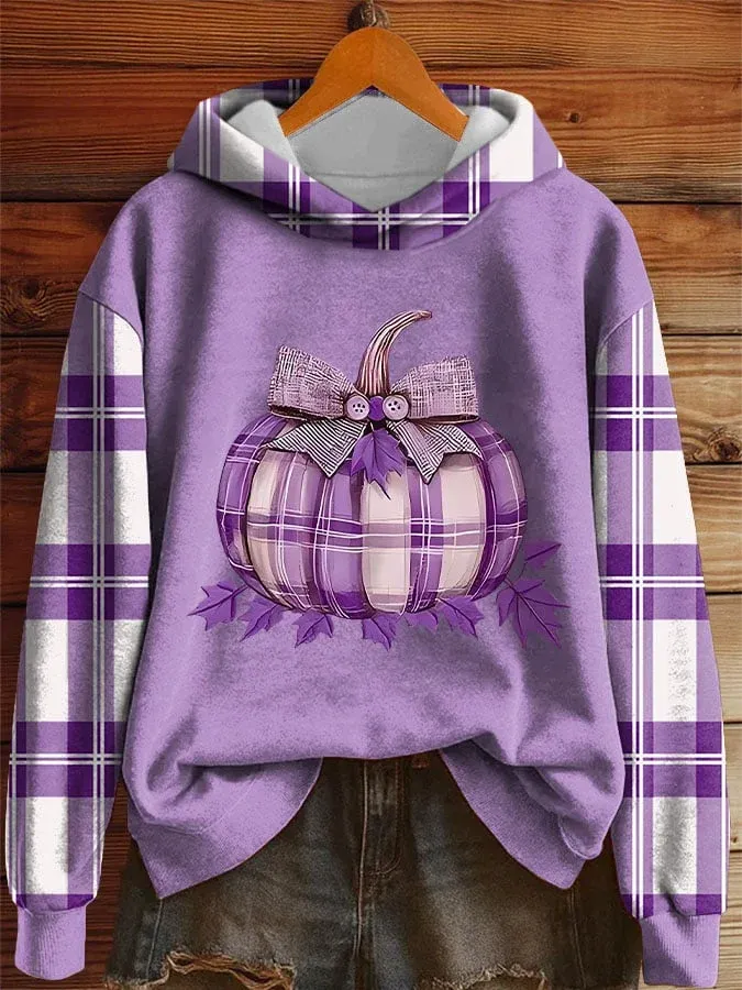 Women's Alzheimer's disease Purple Pumpkin Print Casual Sweatshirt