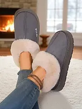 Women's Faux Fur Lined Slip-On Slippers with , Warm Winter Indoor House Shoes for Winter, Bedroom and Cozy Home Wear