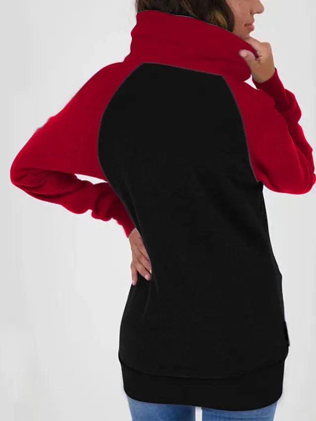 Women's Zip Hoodie Sweatshirt Basic Pocket Drawstring Zip Up White Light Green Pink Color Block Street Casual Pile Neck Long Sleeve Top Micro-elastic Fall & Winter