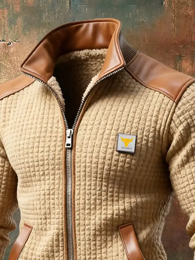 Men's Retro Splicing Warm Outdoor Knitted Warm Jacket