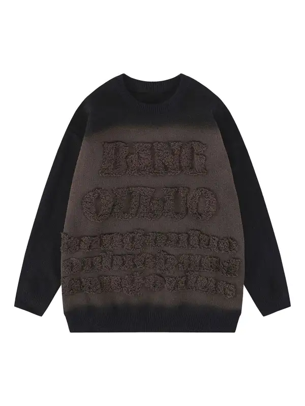 Retro Letters Jacquard Crew Neck Sweater
