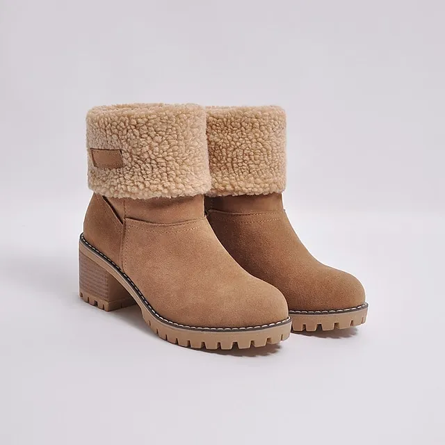 Women's Boots Snow Boots Plus Size Winter Boots Daily Fleece Lined Booties Ankle Boots Winter Pom-pom Chunky Heel Round Toe Fashion Casual Sweet Suede Faux Fur Loafer Solid Colored Black Red Orange