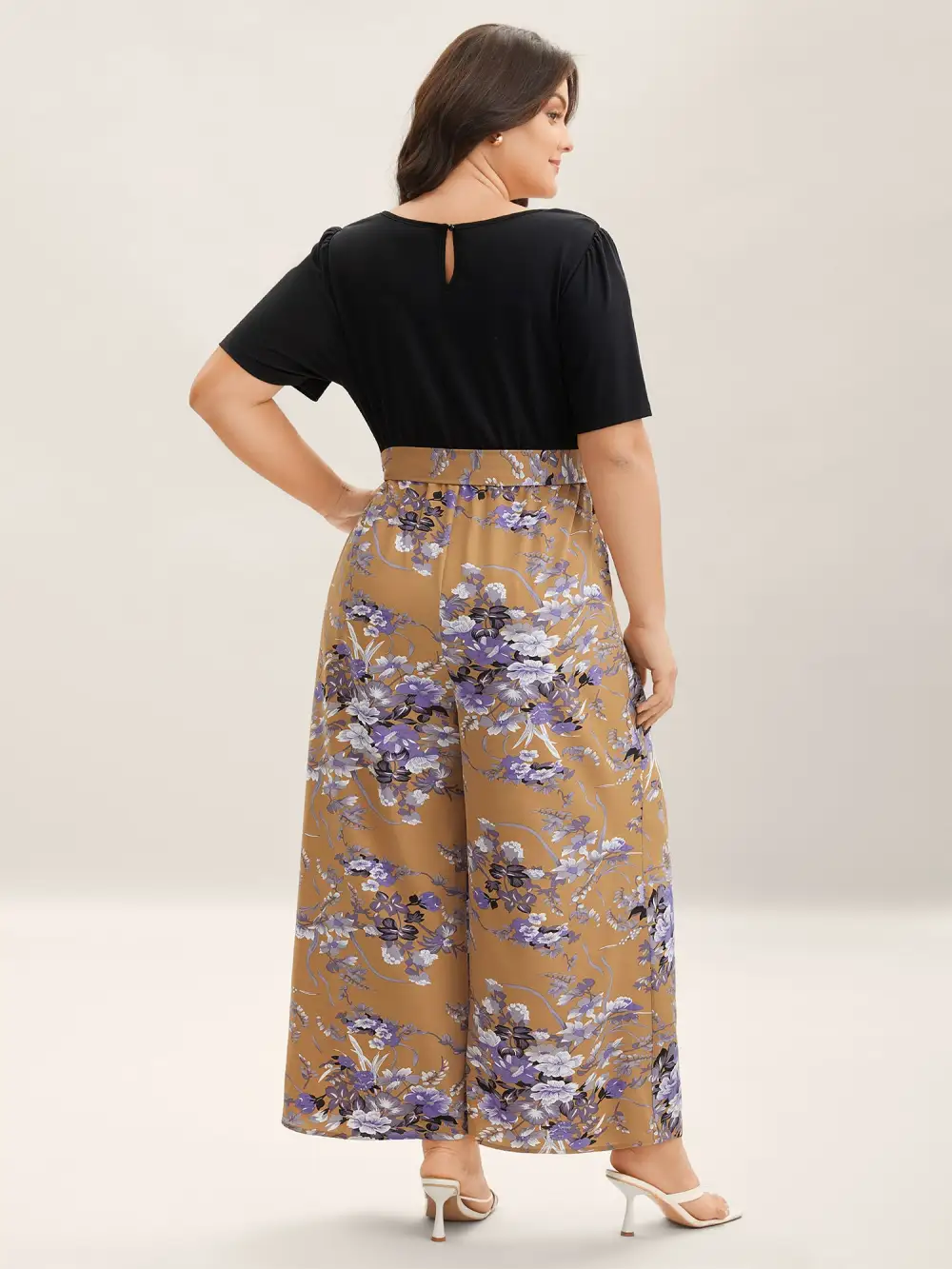 Color Contrast Belted Panel Pockets Jumpsuit