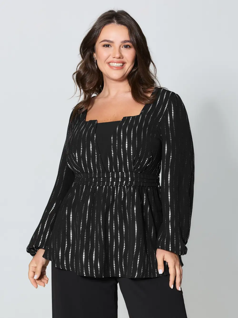 Shimmery Sequin Cinched-Waist Blouse