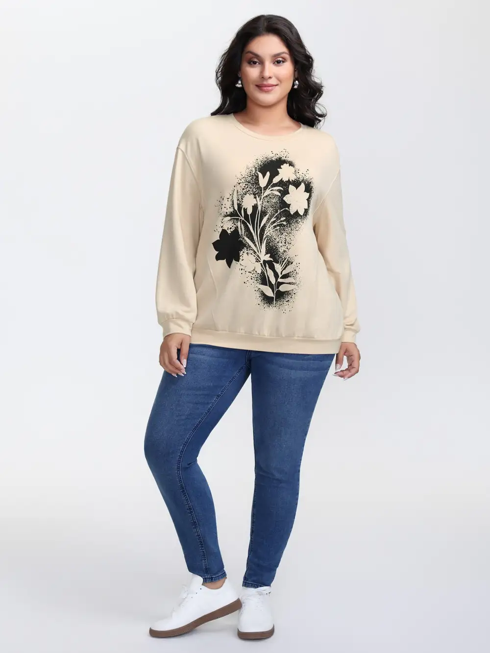 Floral Print Drop Shoulder Relaxed-Fit Sweatshirt