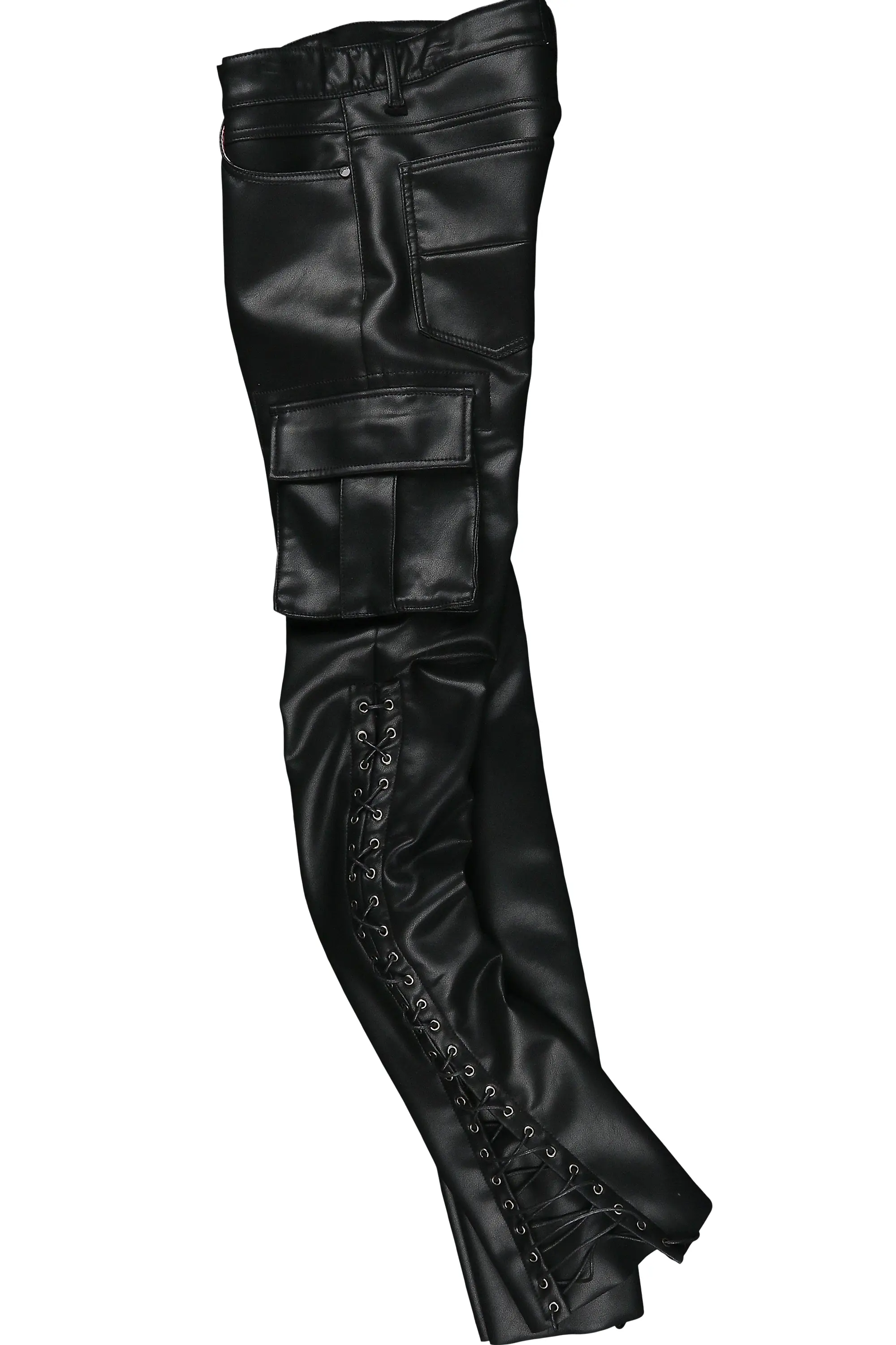 Honor Black Faux Leather Stacked Flare Jean