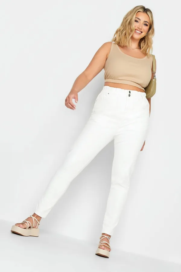 YOURS Curve Khaki Green Stretch Elasticated Waist MOM Jeans