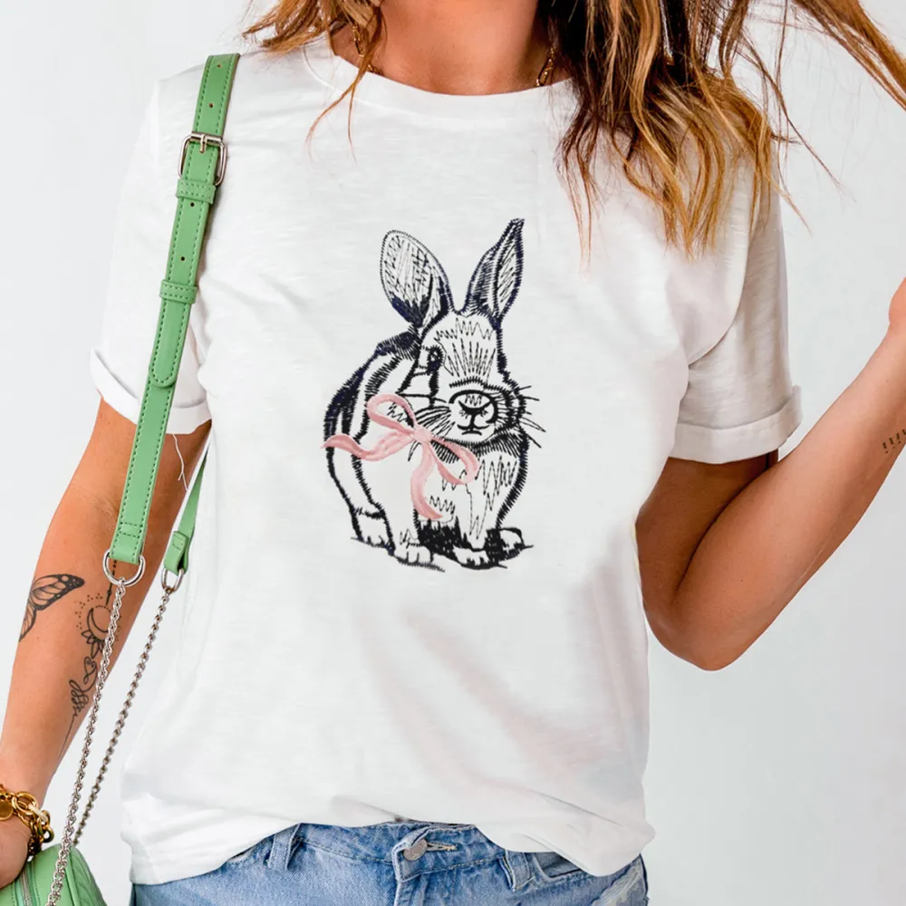 T-shirt Easter Bunny Women Printed Round Neck Short Sleeve