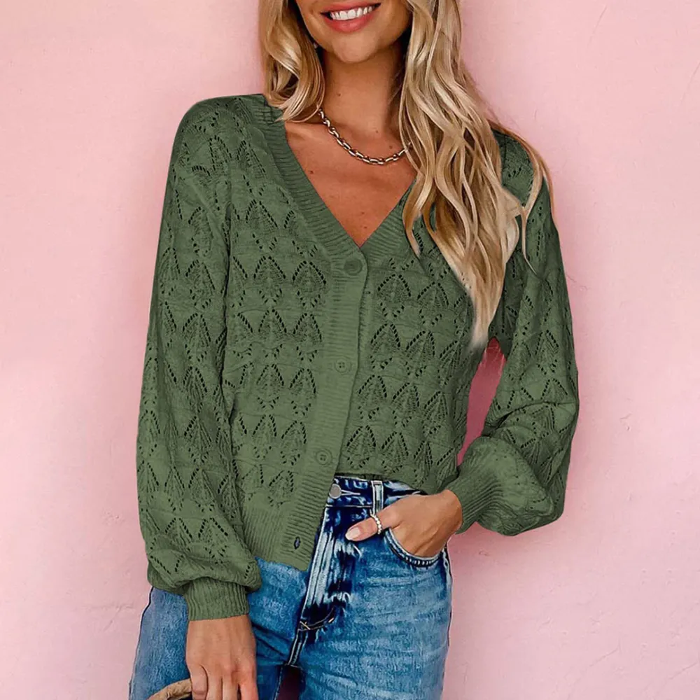 Solid Colors Jacquard Weave Casual Cardigan