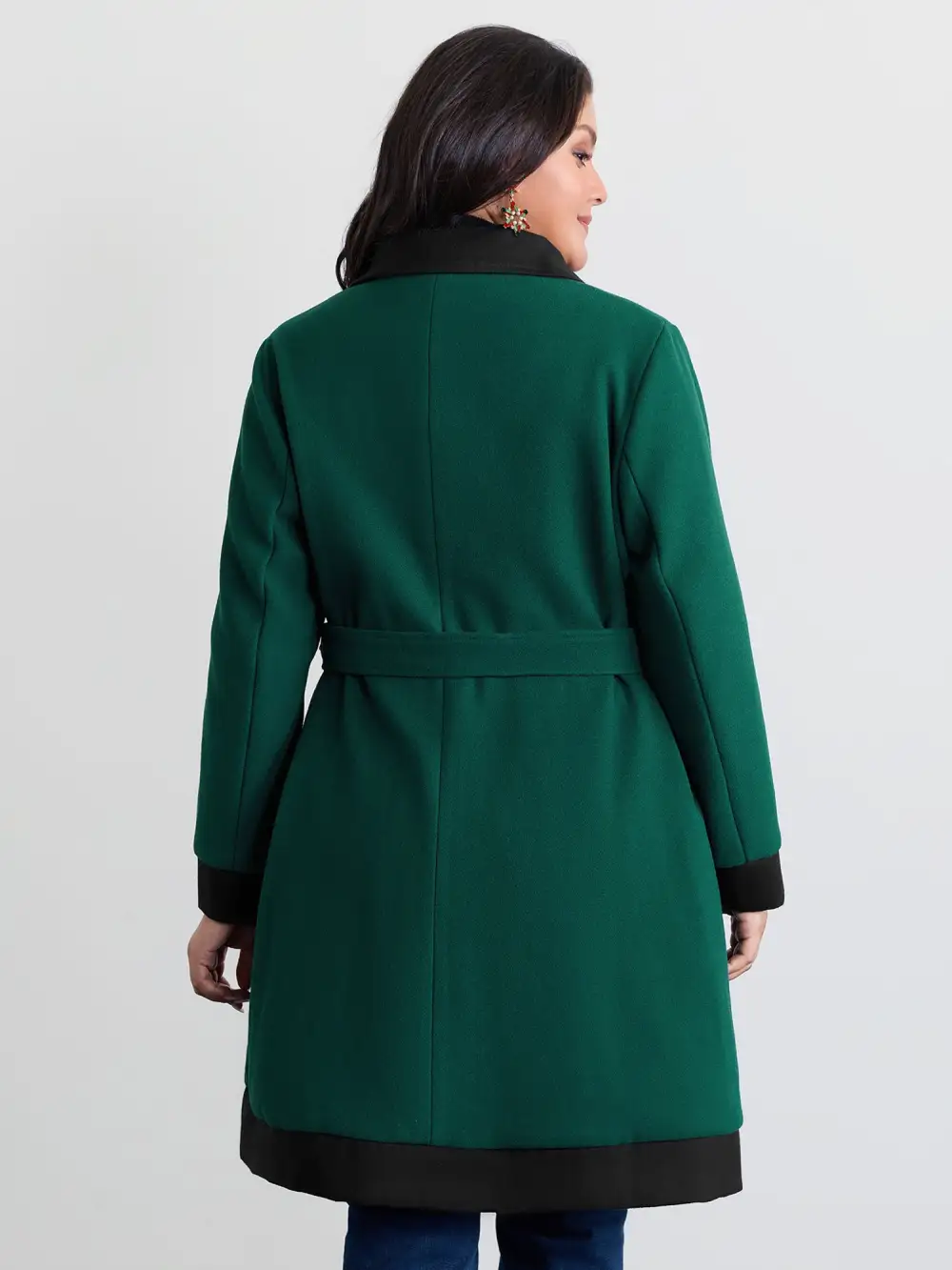 Color Contrast Belted Lined Coat