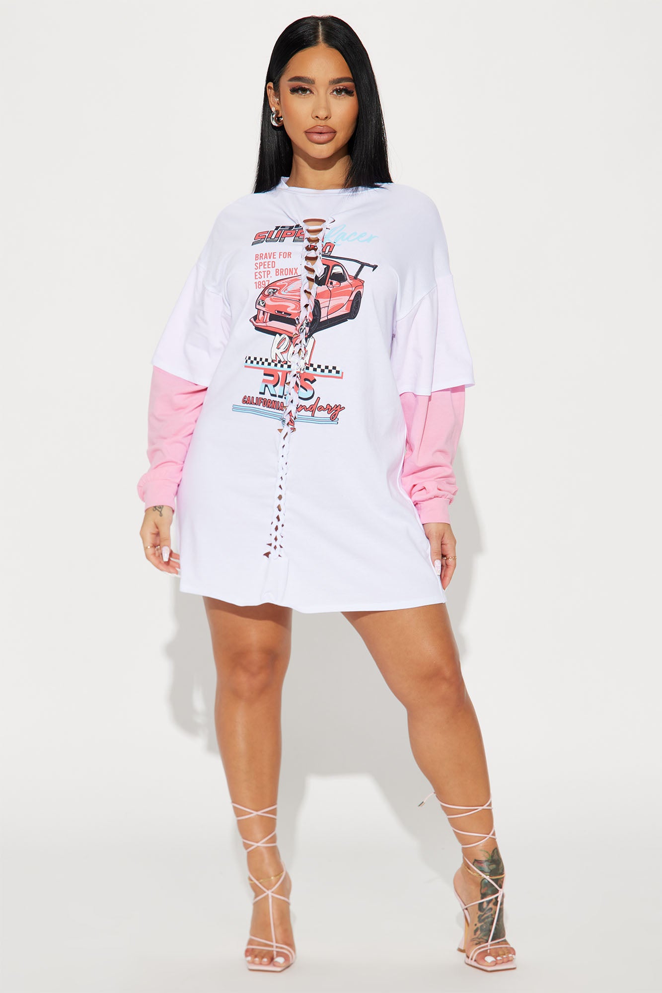 Tatum T-Shirt Dress - White/Pink