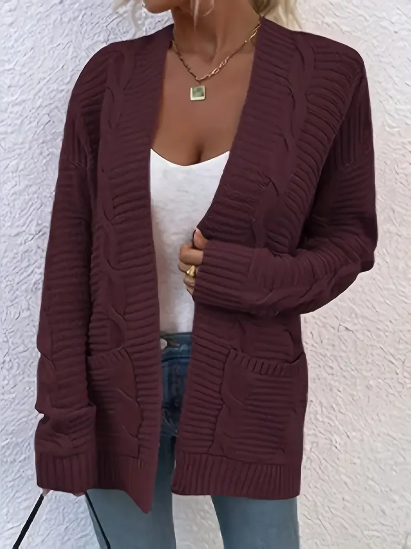 Cozy Solid Color Cable Knit Cardigan Sweater