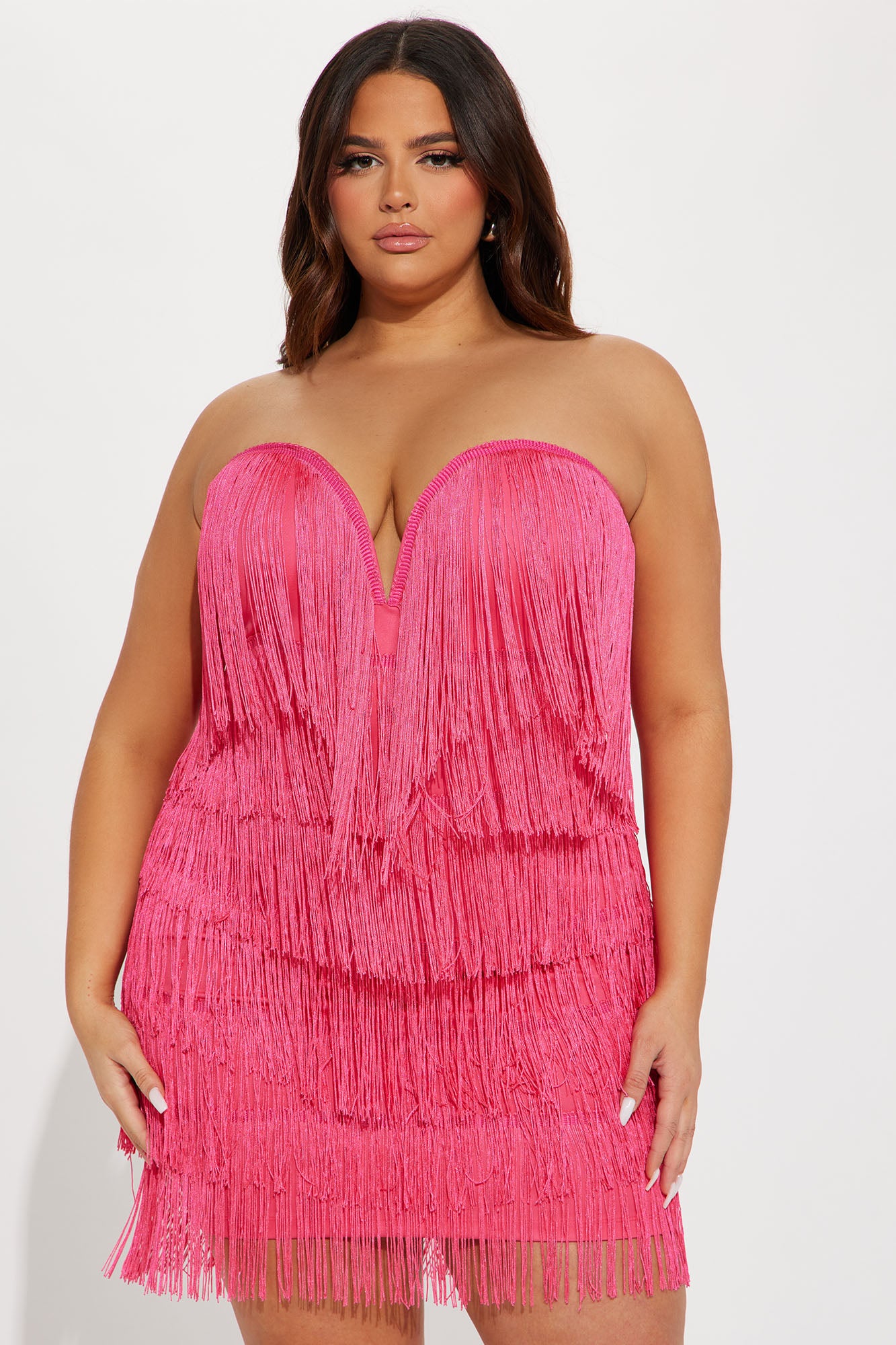 Amiah Fringe Mini Dress - Hot Pink