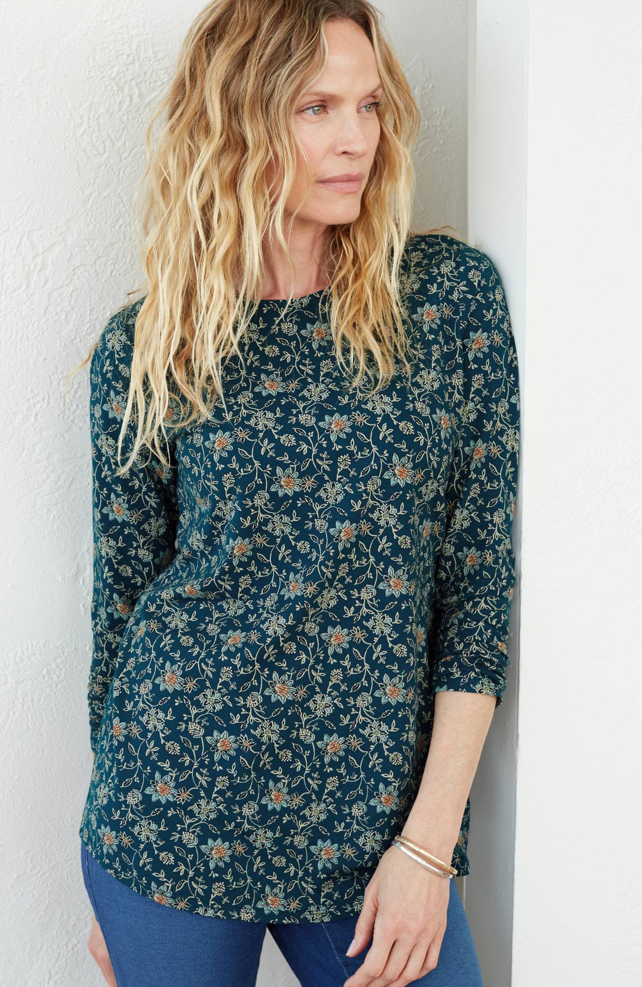 pure jill long-sleeve shirttail tee