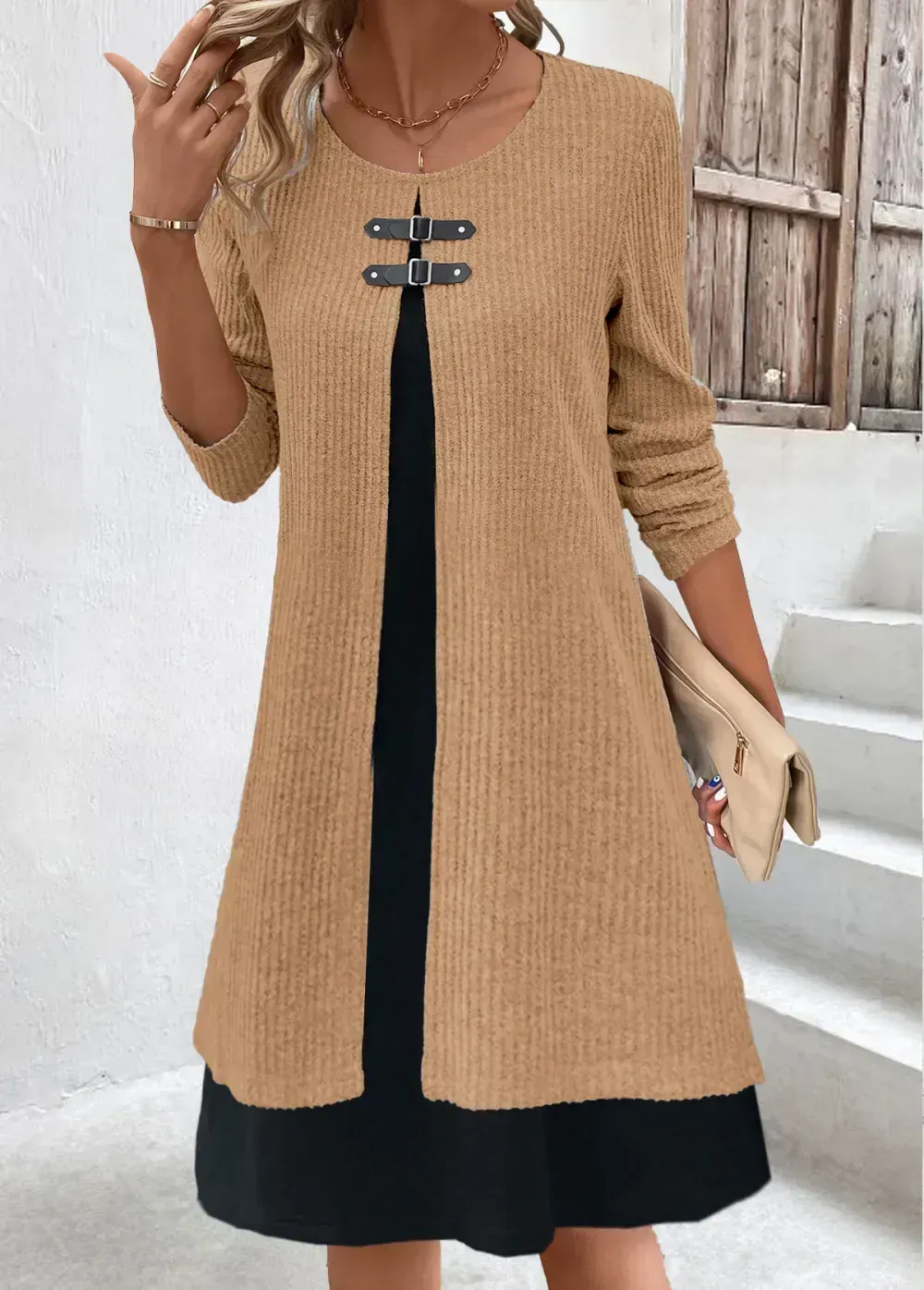 Wine Red Fake 2in1 A Line Dress