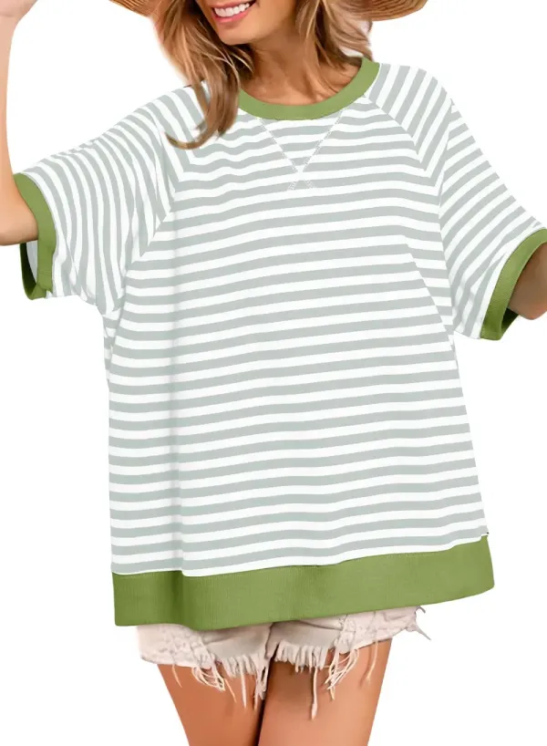 ✨Women's Oversized Striped Color Block Casual T-Shirt