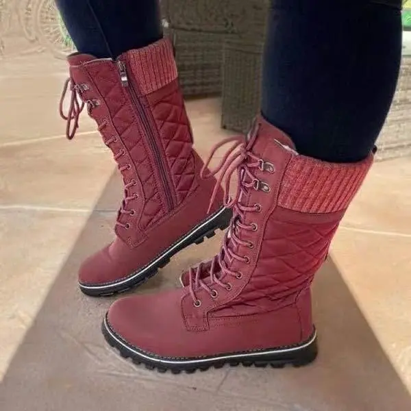 Women's Mid-Calf Flat Heel Front Lace Round Toe Snow Boots 50045498C