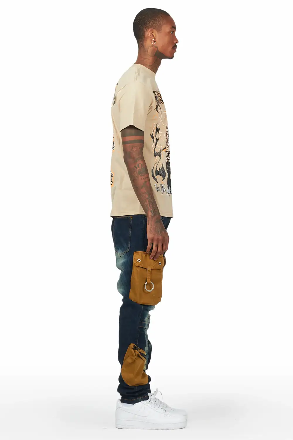 Deathrown Beige T-Shirt Slim Fit Cargo Jean Bundle