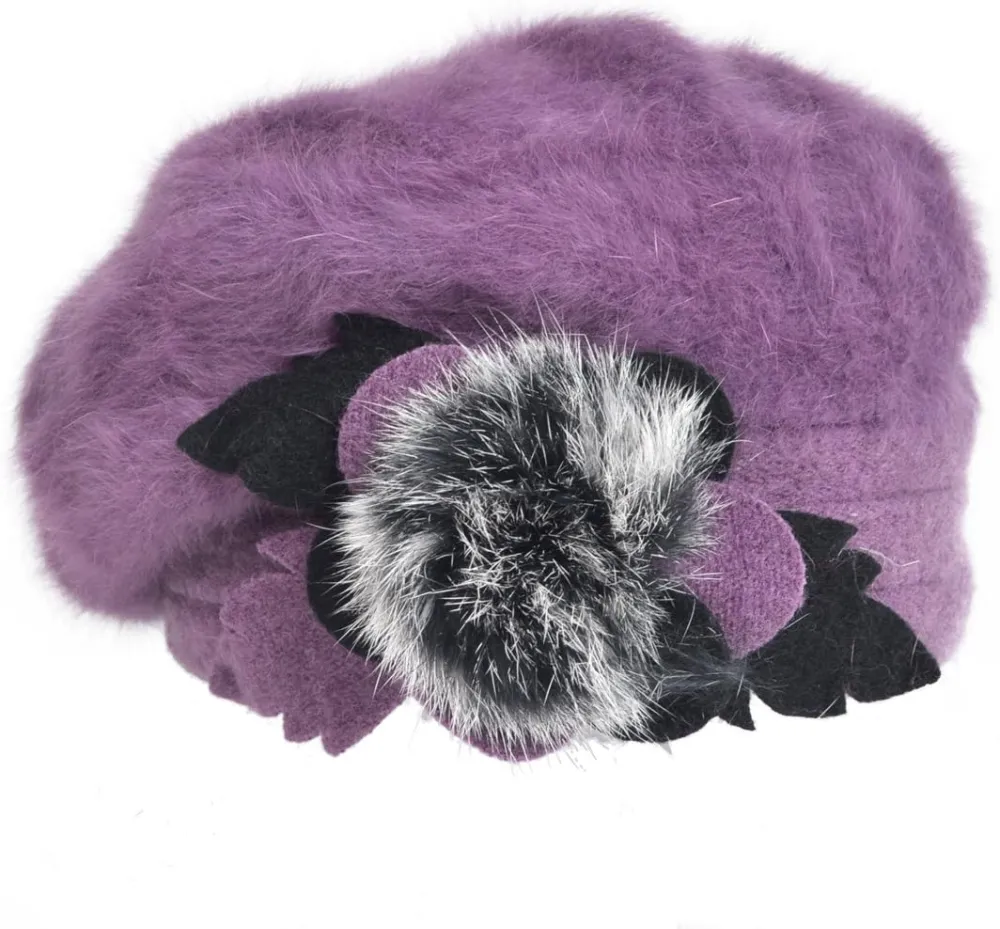 Lady French Beret 100% Wool Beret Floral Dress Beanie Winter Hat