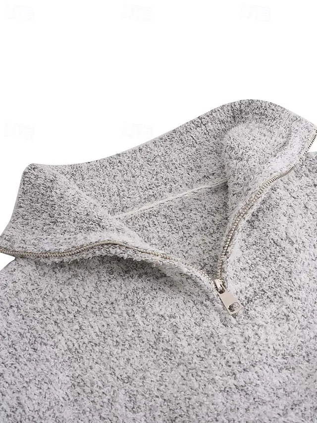 Women's Fancy Yarn Jumper Shirt Collar Quarter Zipper Sweater Fall Winter Daily Going out Stylish Casual Soft Long Sleeve