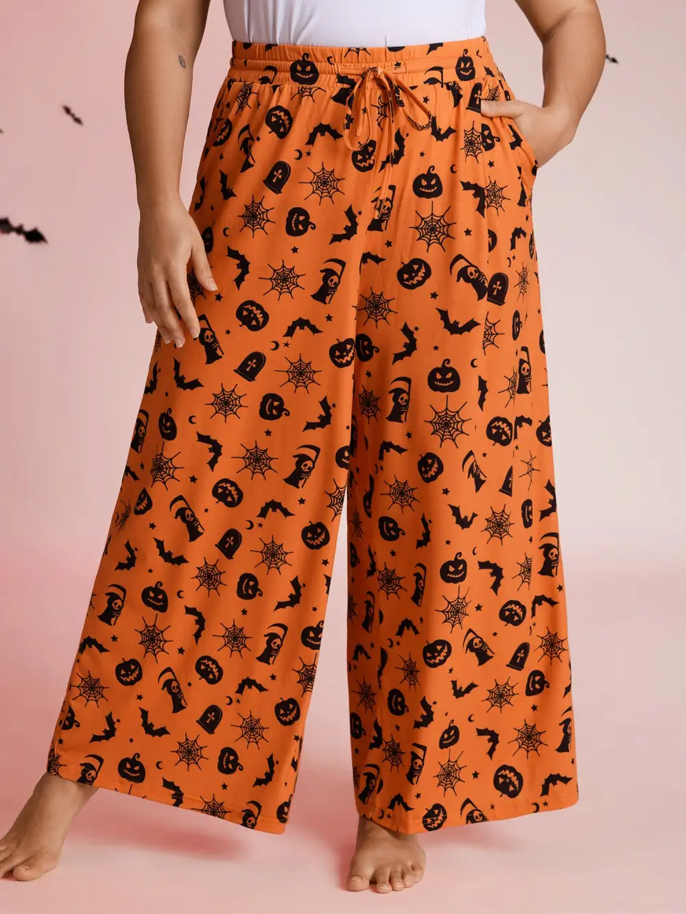 Pumpkin Patch Print Wide-Leg Lounge Bottoms