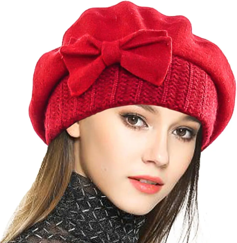 Lady French Beret 100% Wool Beret Floral Dress Beanie Winter Hat