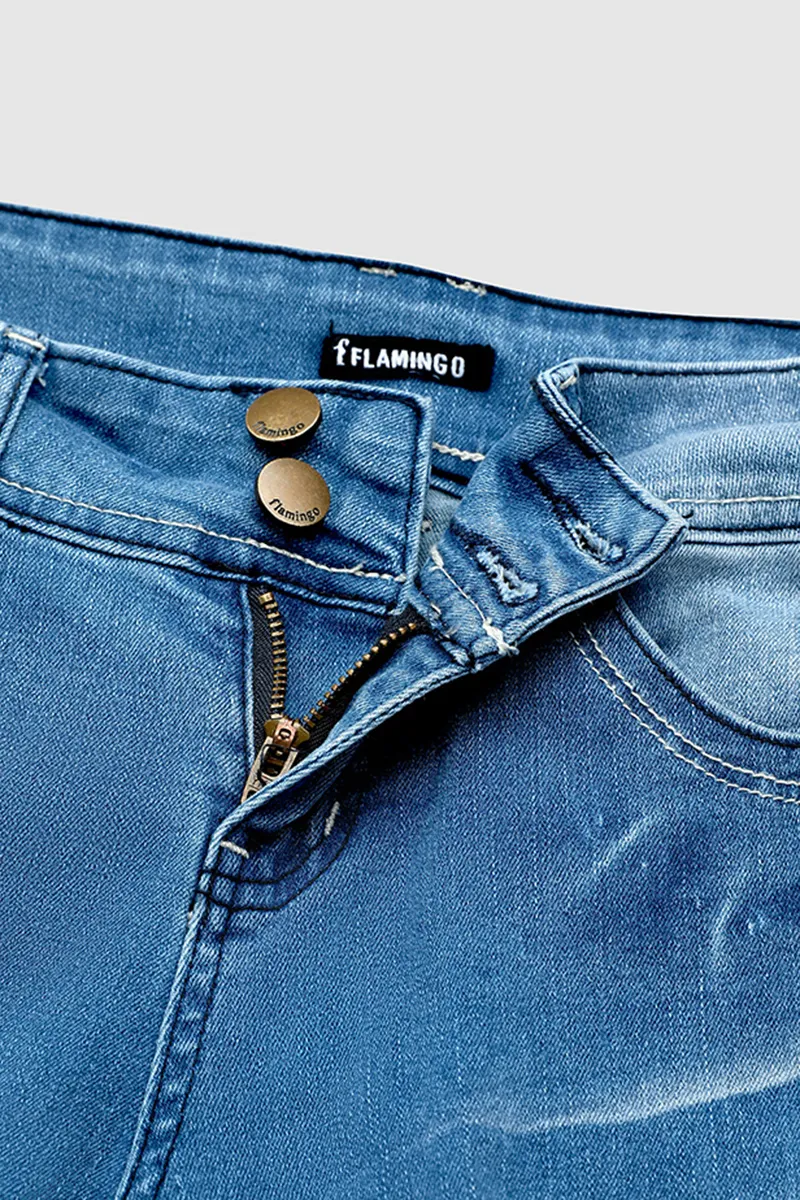 Distressed Low Waist Wash Bootcut Jeans