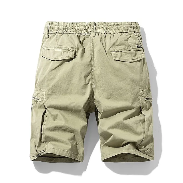 Men's Cargo Shorts Hiking Shorts Elastic Waist Multi Pocket Multiple Pockets Plain Comfort Breathable Knee Length Casual Daily Fashion Streetwear ArmyGreen Black
