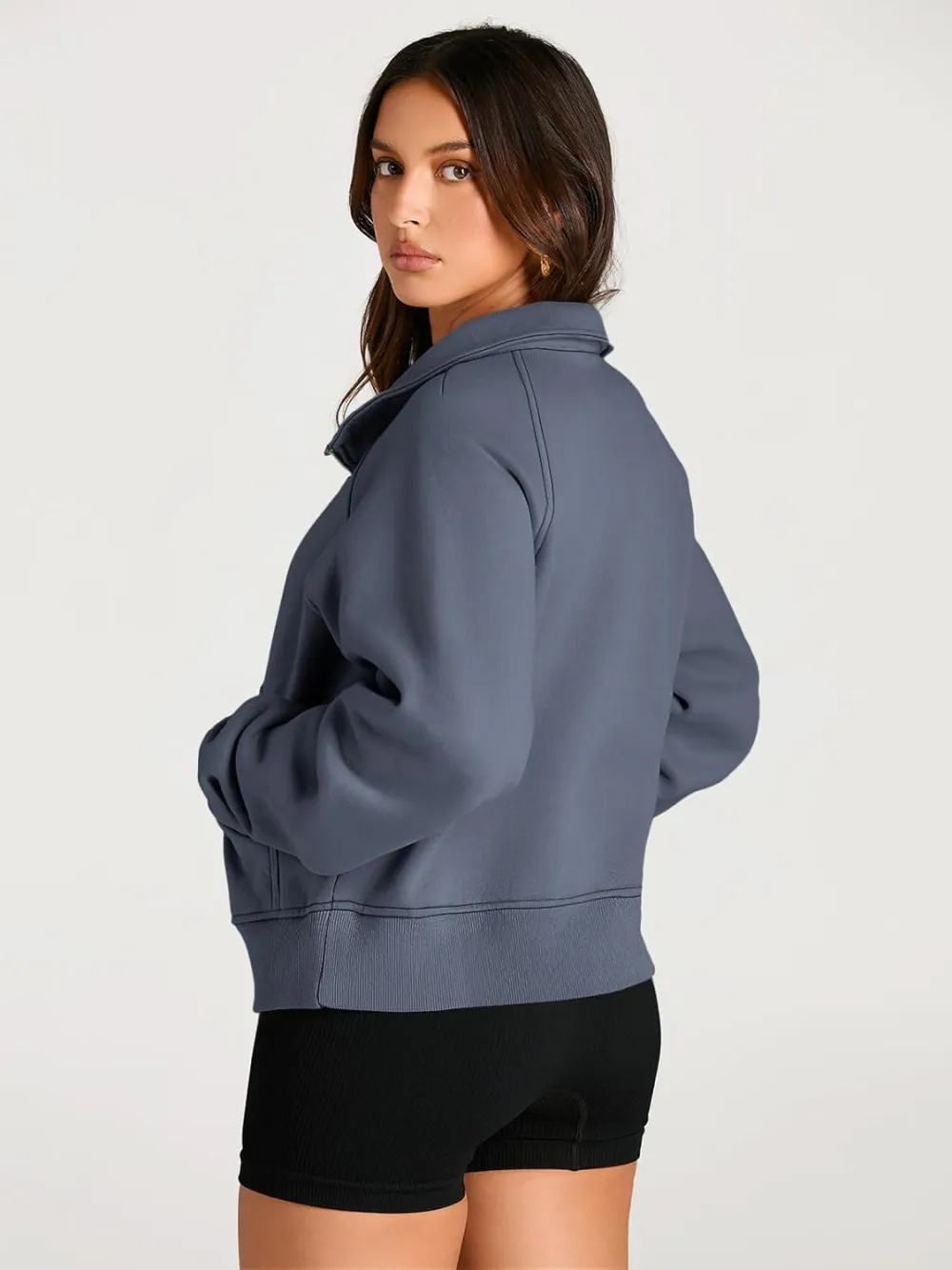 Womens Sweatshirts Half Zip Cropped Pullover Fleece Quarter Zipper Hoodies Fall outfits Clothes Thumb Hole