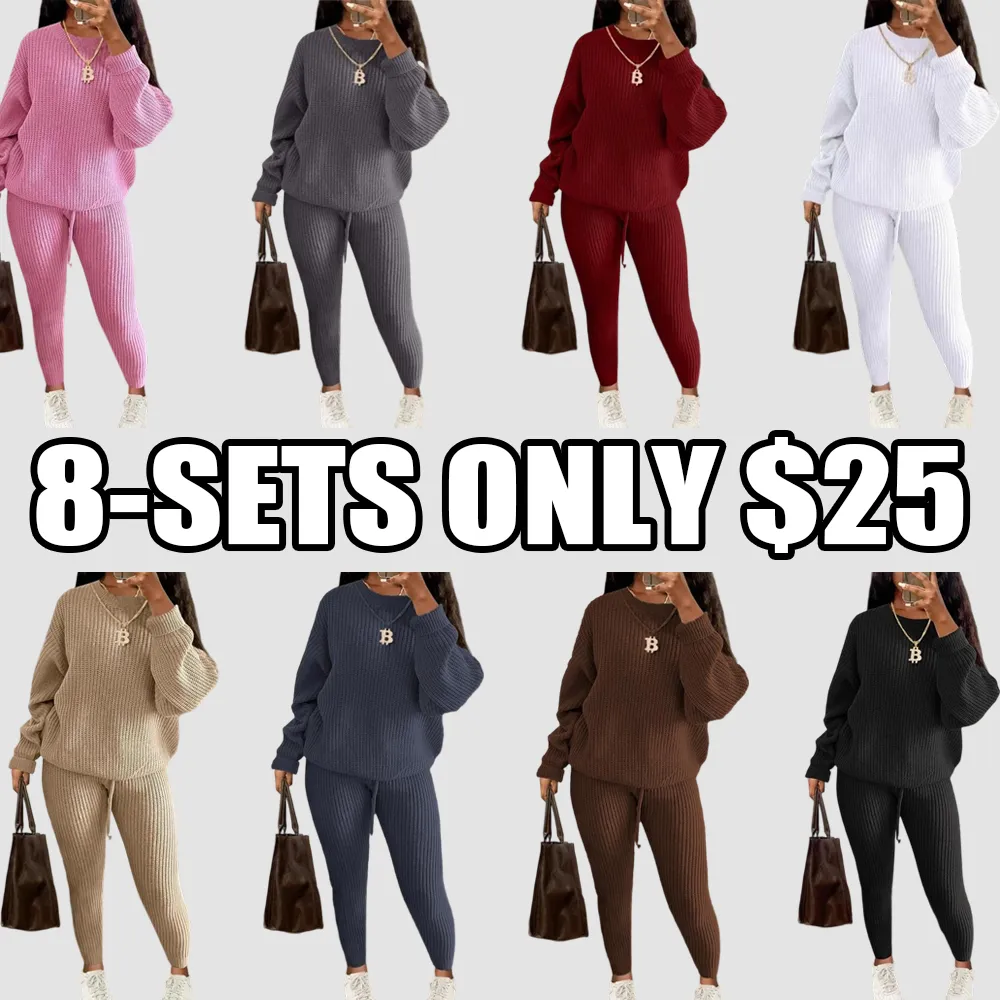 Women's Solid Drop Shoulder Sweater & Drawstring Pants Set