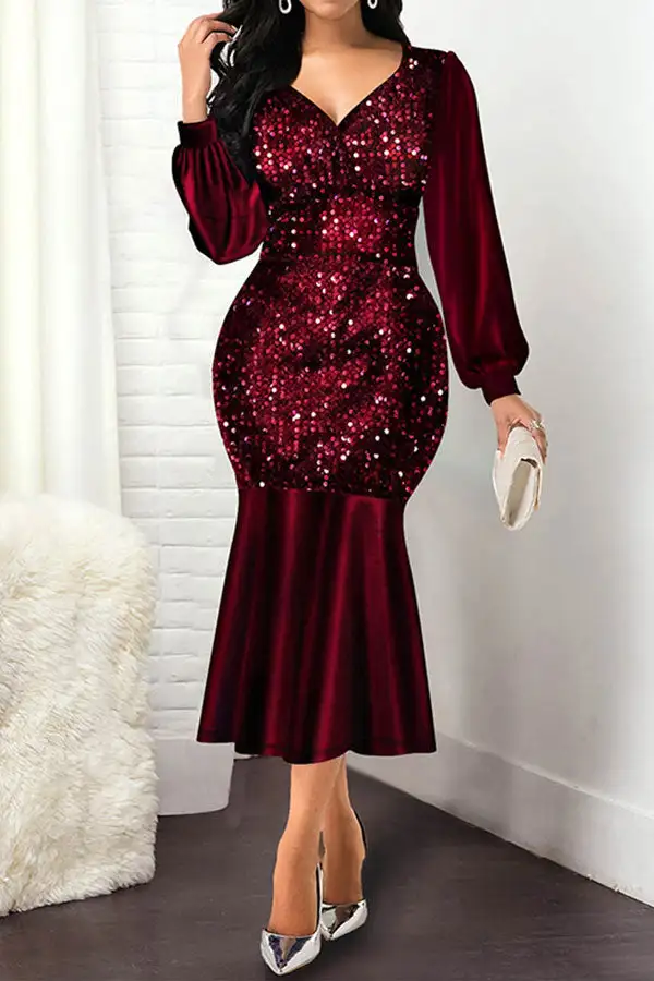 Sequined Stylish Fishnet Midi Dress