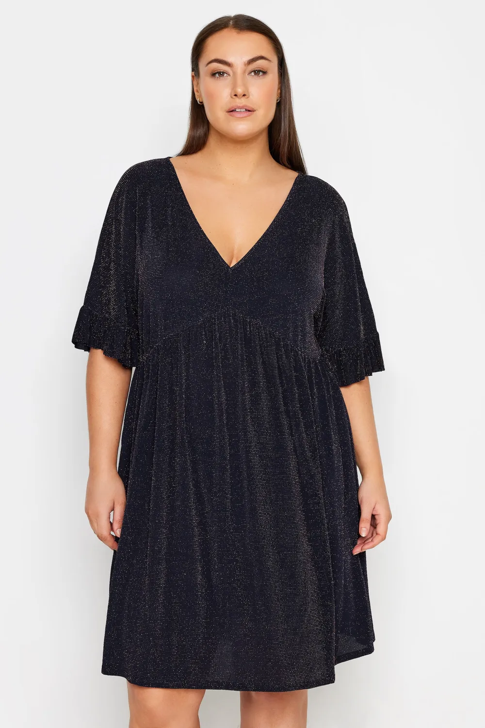 Evans Navy Blue Metallic Swing Mini Dress