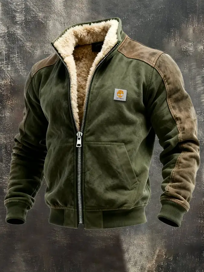 Men's Vintage Suede and Leather Multi-Pocket Outdoor Jacket