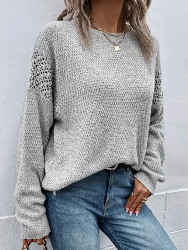 Pointelle Knit Drop Shoulder Sweater