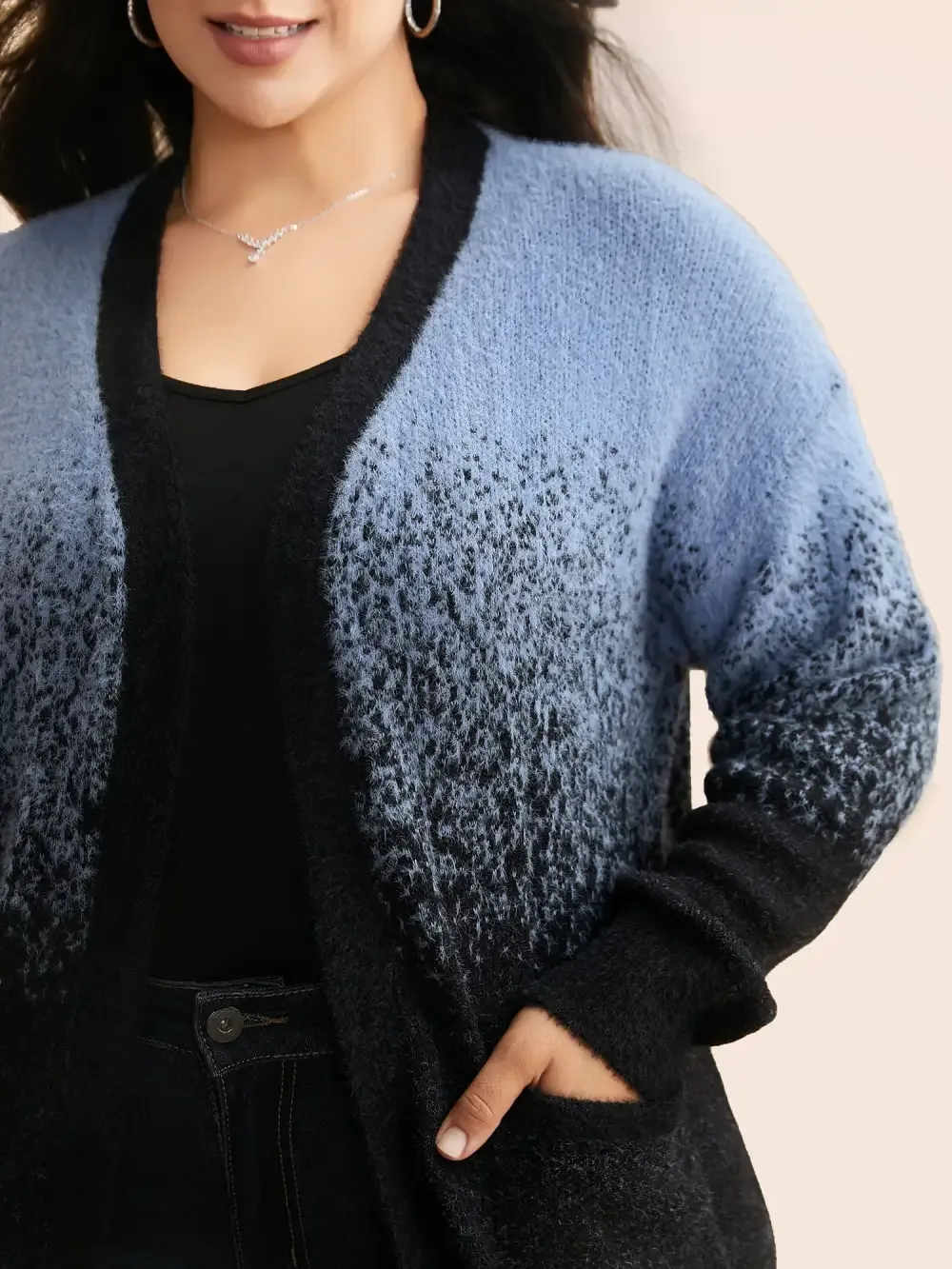 Ombre Contrast Drop Shoulder Sleeve Cardigan