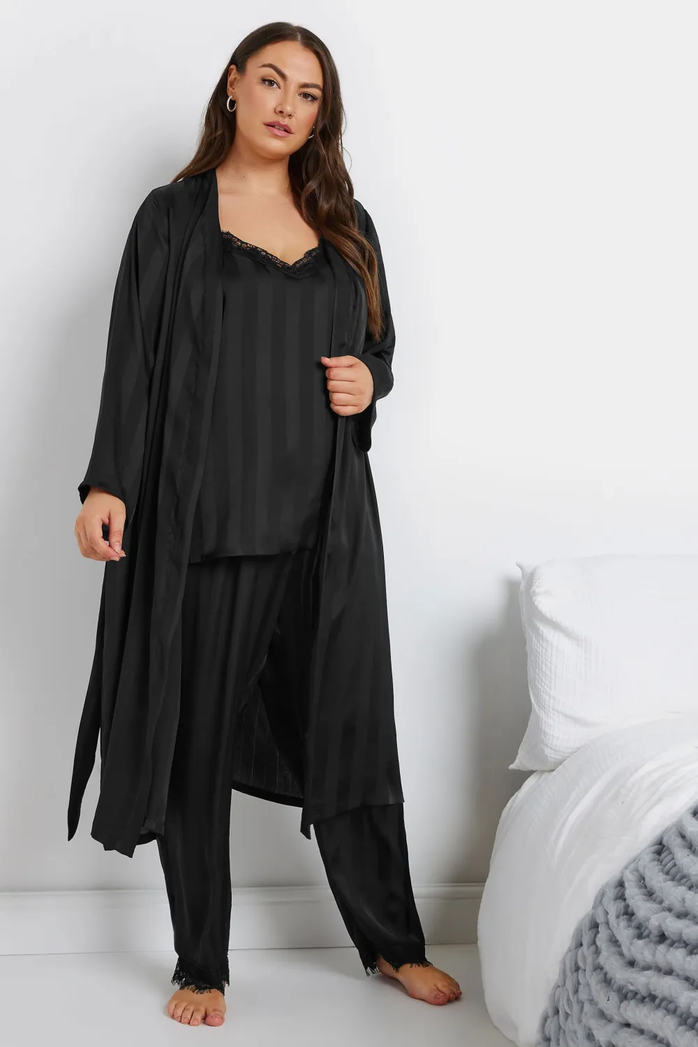 YOURS Curve Red Stripe Satin Pyjama Set