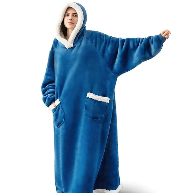 Oversized Wearable Blanket Christmas Flannel Thick Soft Warm Long Hoodie Blanket Big Hooded Sweatshirt Hoodie Blanket for Adults Women Girls Teenagers Teens Men Black