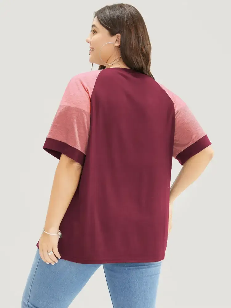 Colorblock Contrast Crew Neck Raglan Sleeve T-shirt