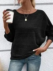 Women's Texture Blouse Blouse Plain Modern Casual Long Sleeve Crew Neck Regular Tops Daily Holiday Going out Black Wine Navy Blue Light Grey Gray Fall