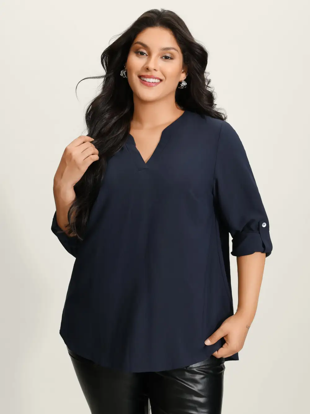 Tab Sleeve Button Back Detail Blouse